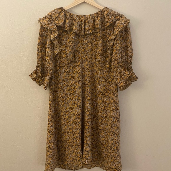 Doen Ruffled Floral-print Silk Mini Dress, Mustard - Picture 2 of 4